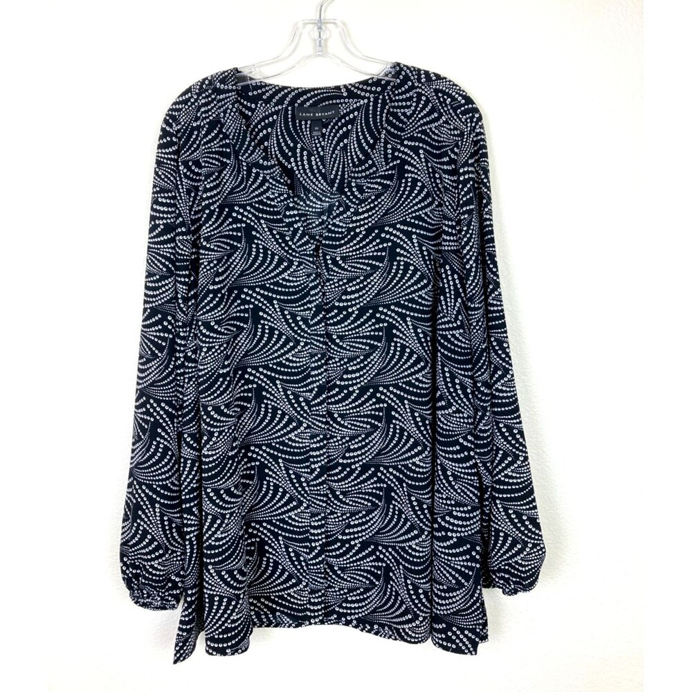 Lane Bryant Women’s Blouse Size 20 B & W V-Neck Button Up Balloon Sleeve Office